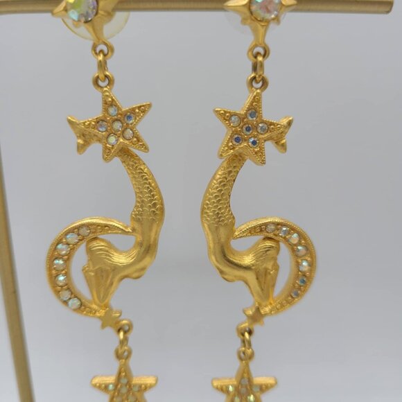 Kirks Folly Vintage Gold Tone Moon and Start Mermaid Earrings NWOT! - Picture 9 of 16